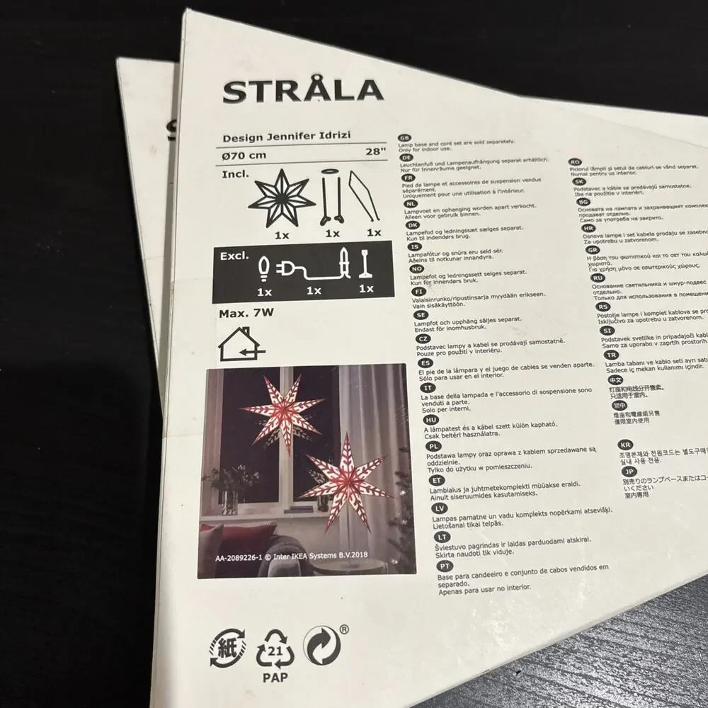 Ikea STRALA Star Hanging Light Pendant/Table Lamp Shade White & Red 28” Set of 2